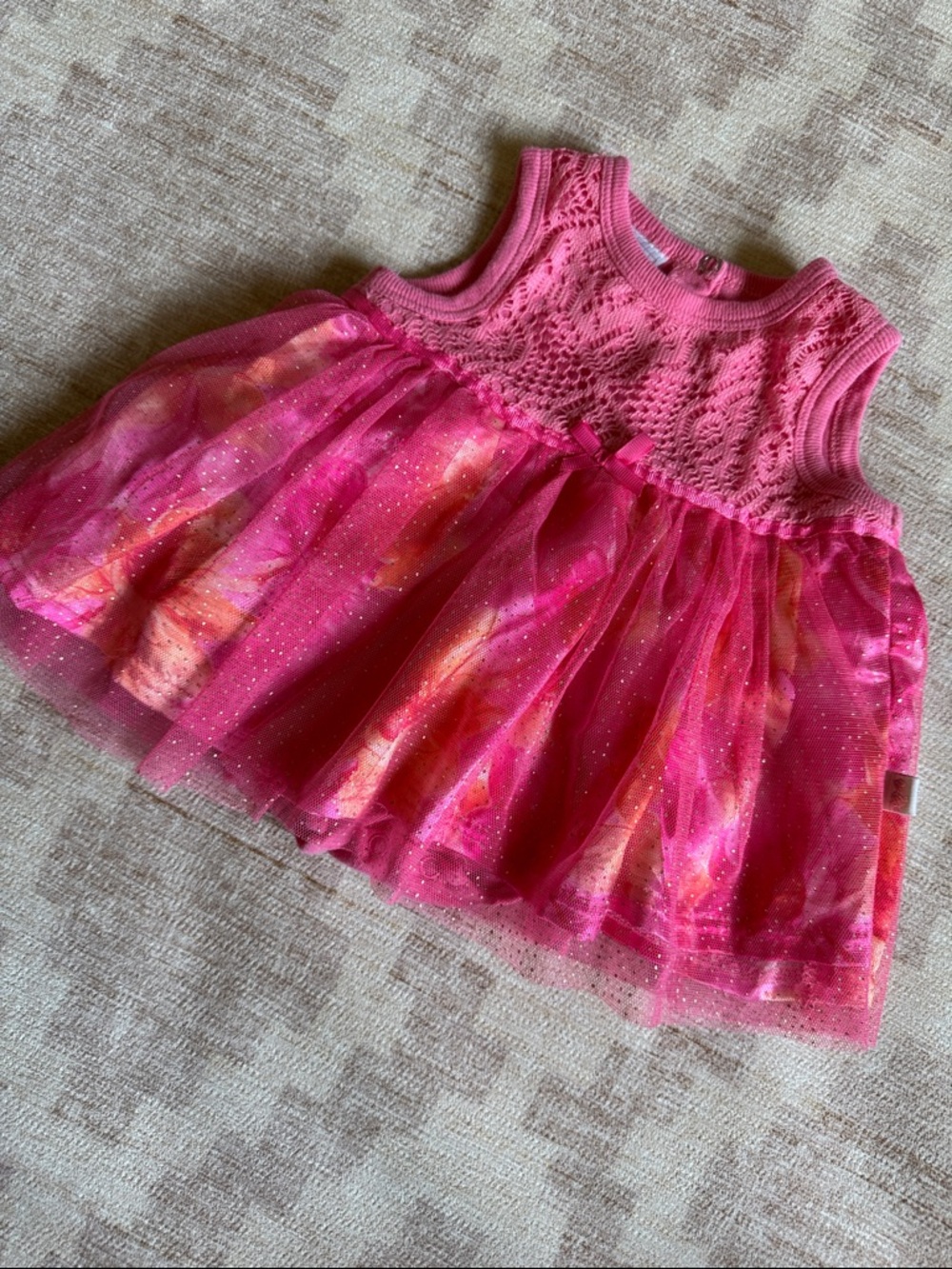Duck Duck Goose Girls Floral Pink Sparkle Tulle Dress with Bodysuit size 6-9M